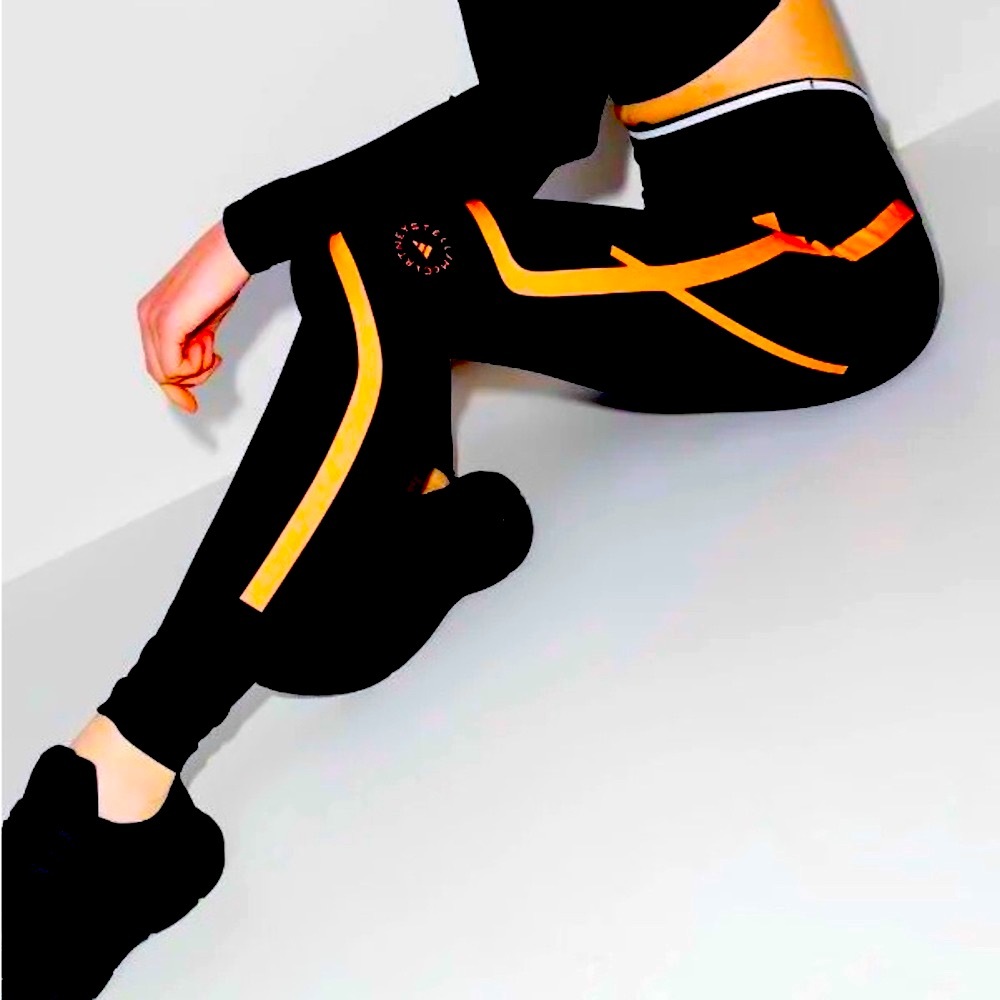 NWT! Adidas by Stella McCartney XS True Pace leggings Black/Neon Orange